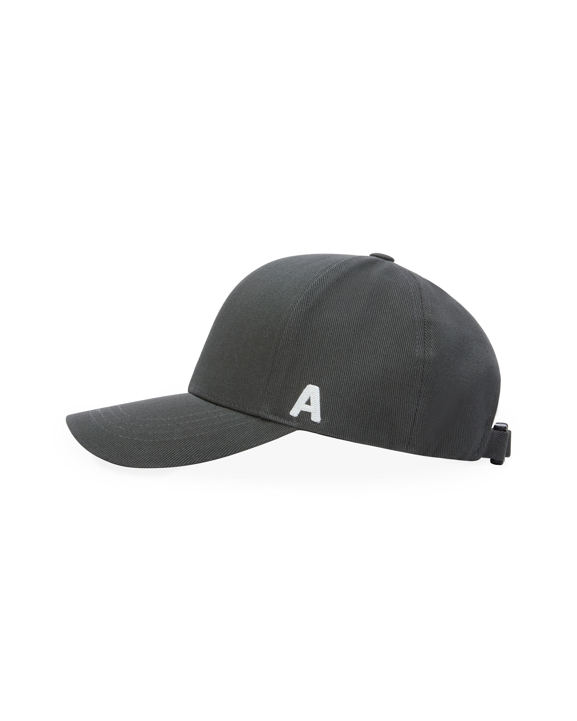 ADER A Cap in Charcoal — left side with embroidered A logo