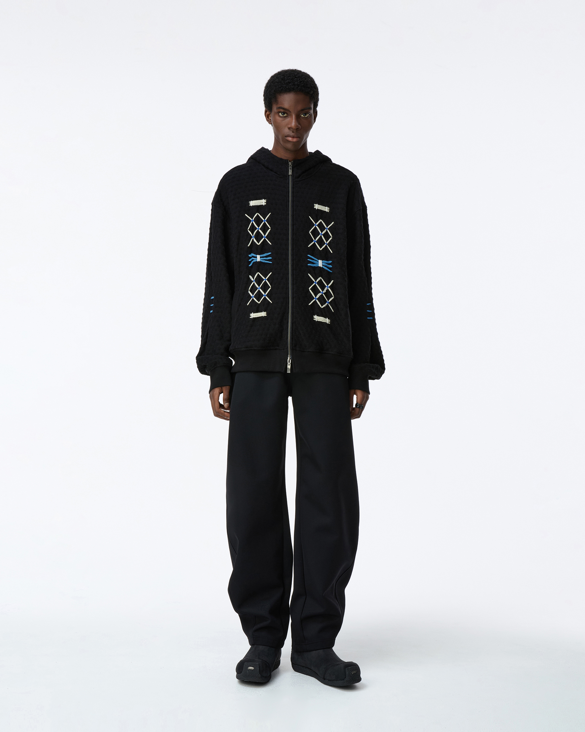 adererror タグ フーディ ジップアップ パーカー ブラック L ADERERROR